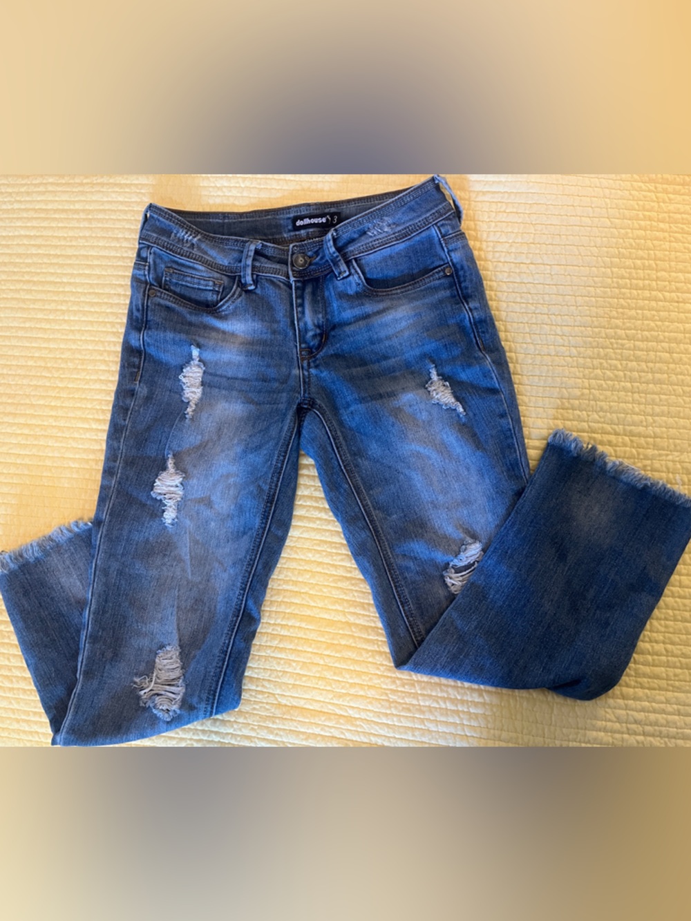 Dollhouse Distressed Dark Blue Cropped Ankle Jeans